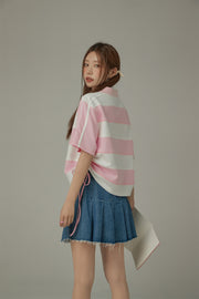 Color Stripe Color Side Drawstring Top