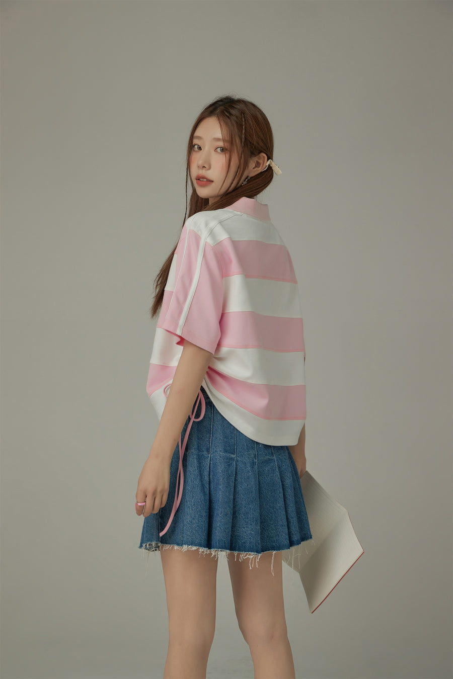 CHUU Color Stripe Color Side Drawstring Top