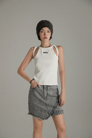 Shoulder Slits Logo Basic Slim Top