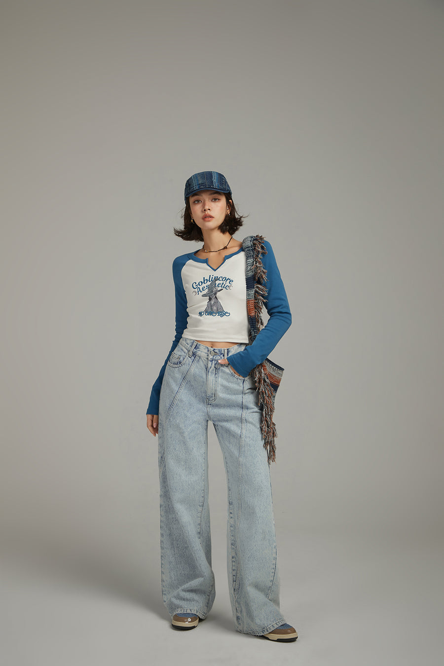 CHUU Lined Stitch Wide Denim Pants