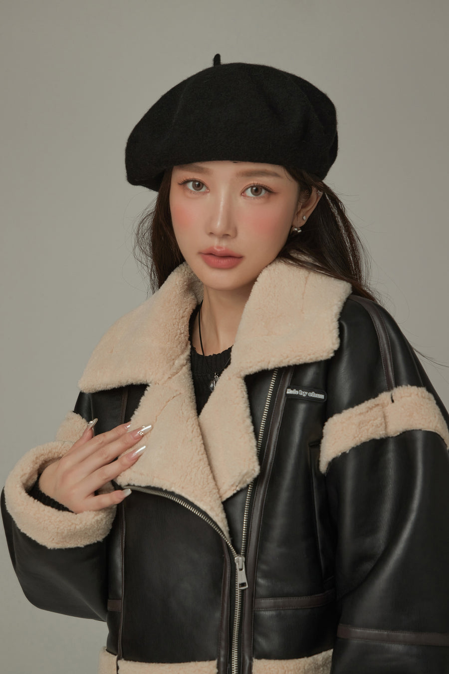 CHUU Collar Leather Crop Jacket