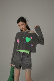 Size Doesnt Matter Open Shoulder Color Hearts Cropped T-Shirt