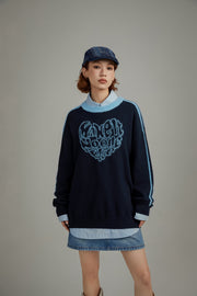 Heart Lettering Knit Sweatshirt