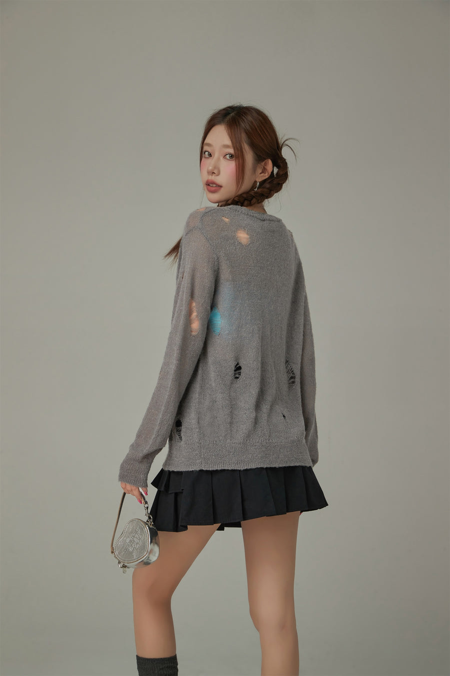 CHUU Distressed Heart Icon Rainbow Buttons Cardigan