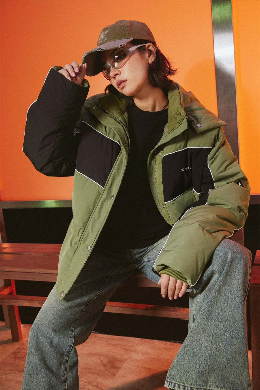 CHUU Color Combination Oversized Padded Jacket