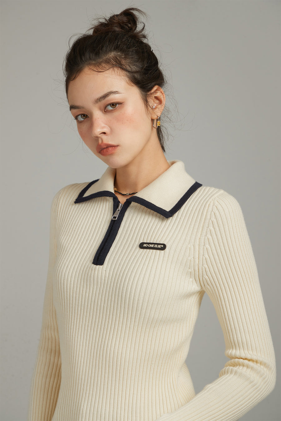 CHUU Half Zip-Up Basic Knit Top