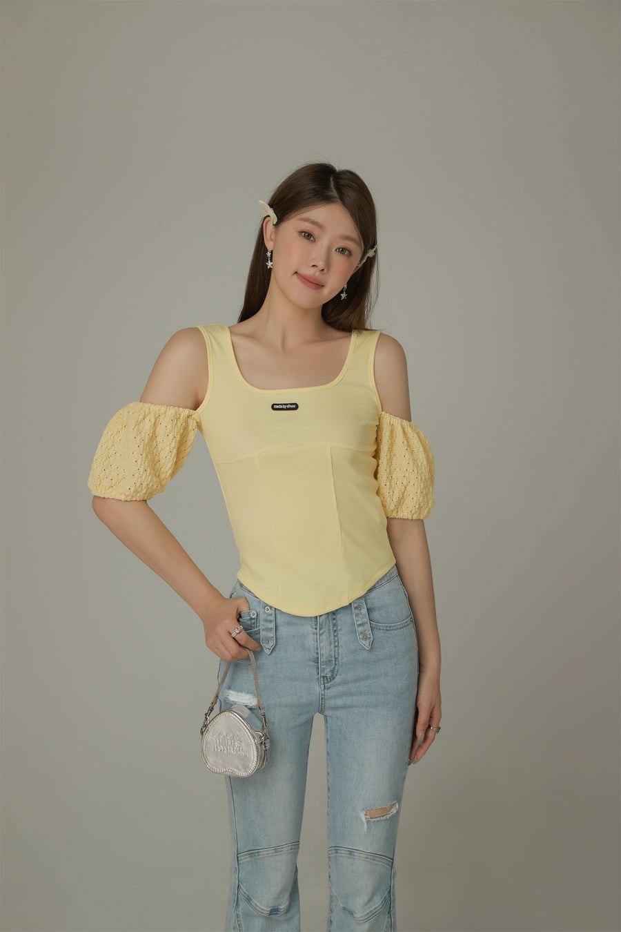 CHUU Puff Sleeve Off The Shoulder Blouse