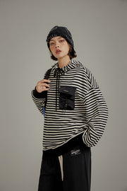 Striped Pocket Drawstring Hoodie