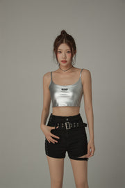 Hot Girl Sleeveless Slim Shiny Crop Top