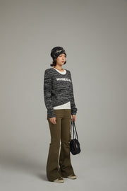 Logo Color Combination Layered Knit Sweater