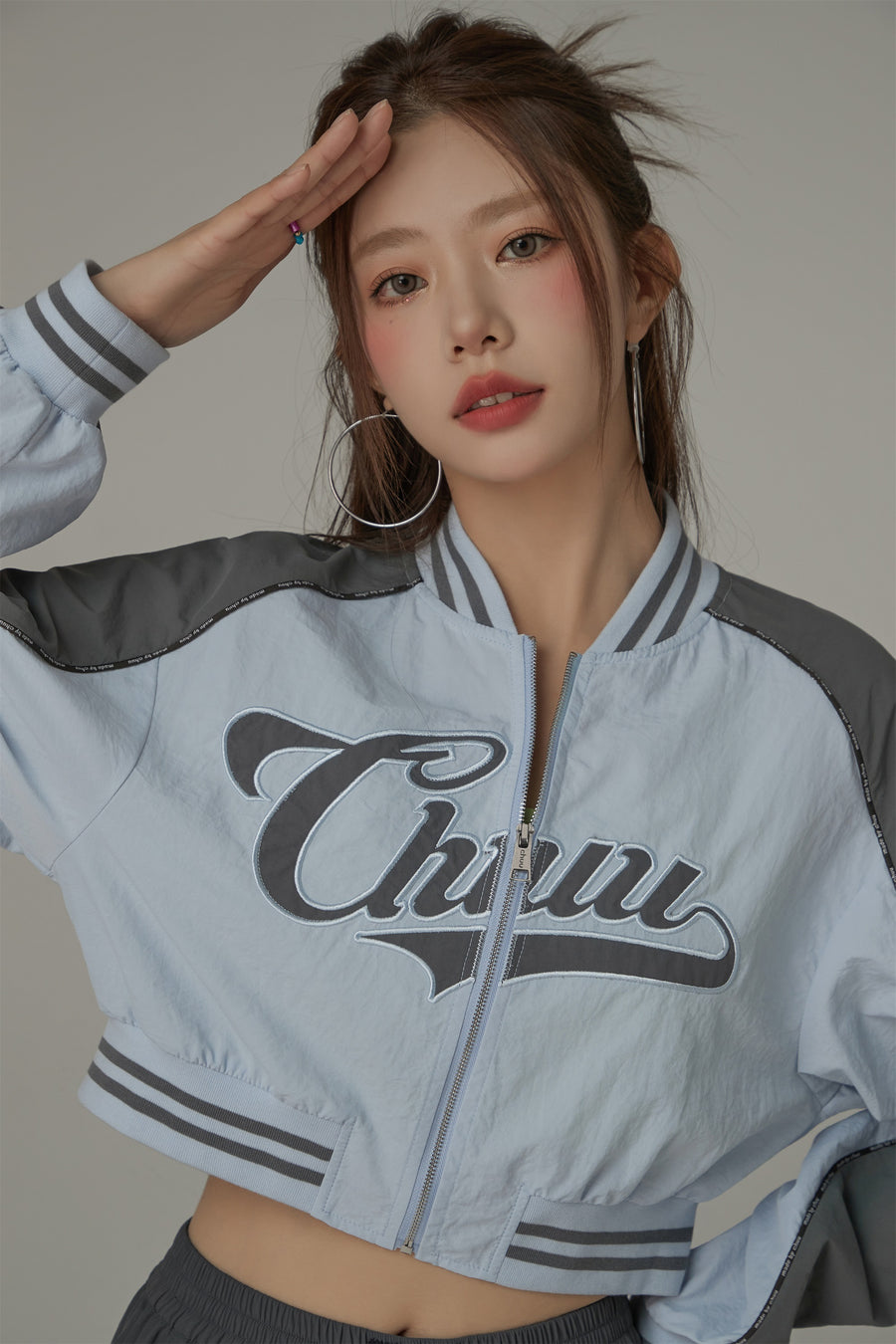 CHUU Logo Colored Zip-Up Varsity Jacket