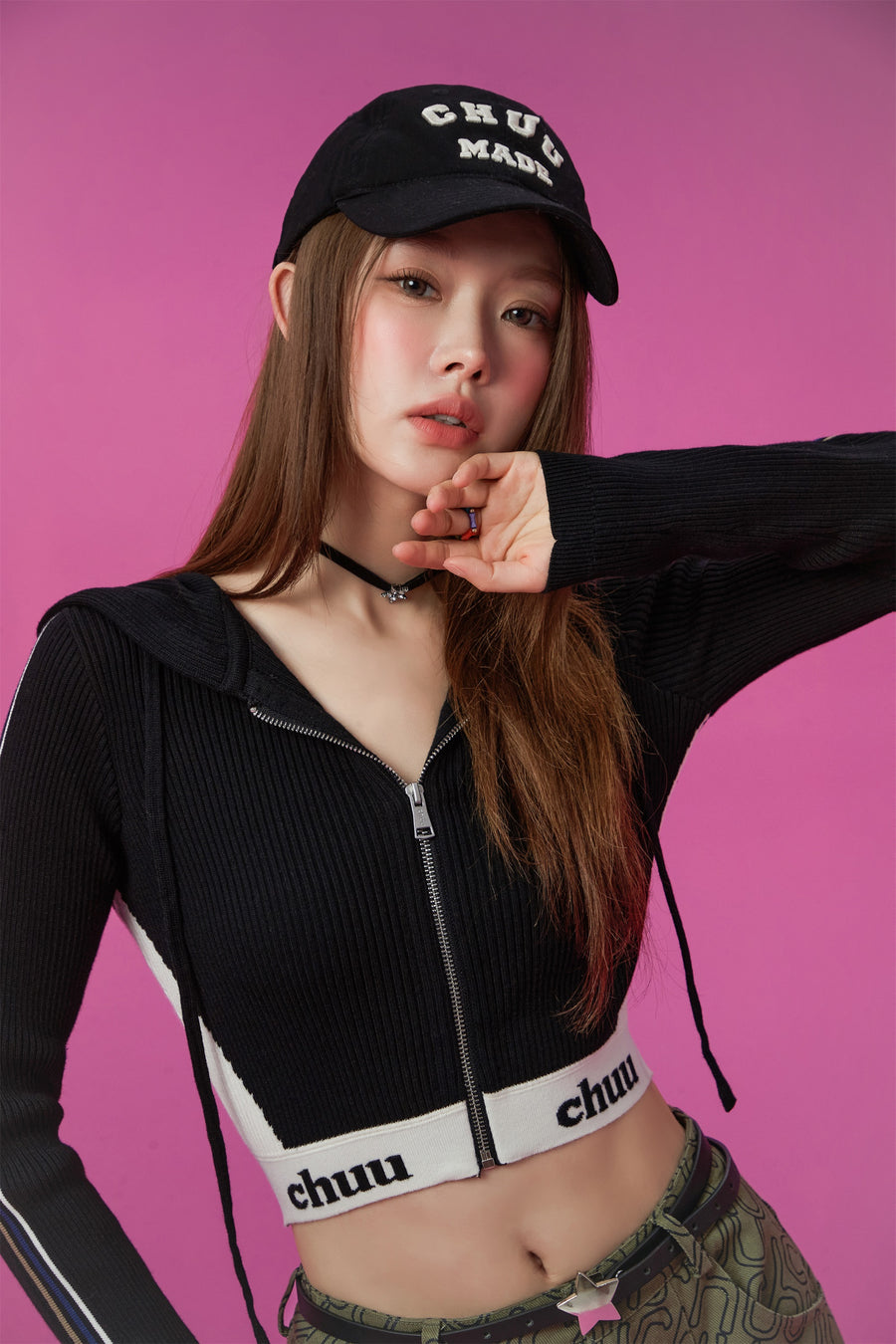 CHUU Hooded Crop Cardigan