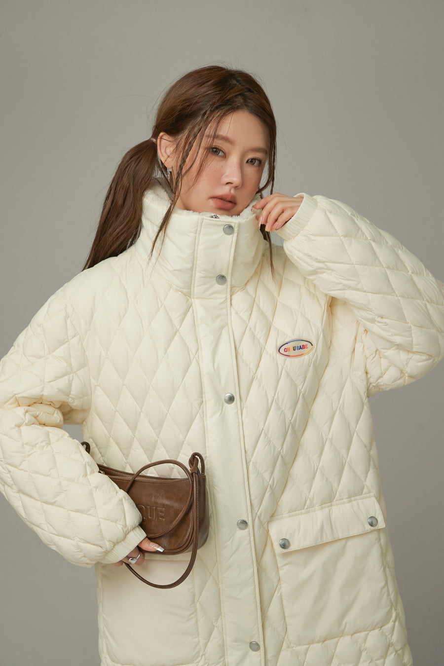 CHUU Collar Quilted Padded Long Coat