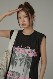 Over The Rainbow Printed Boxy Sleeveless Mid Length T-Shirt