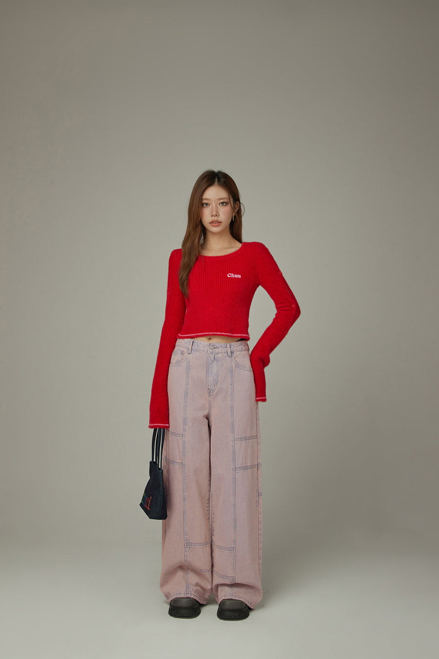 CHUU Slit Sleeves Button Crop Knit Sweater