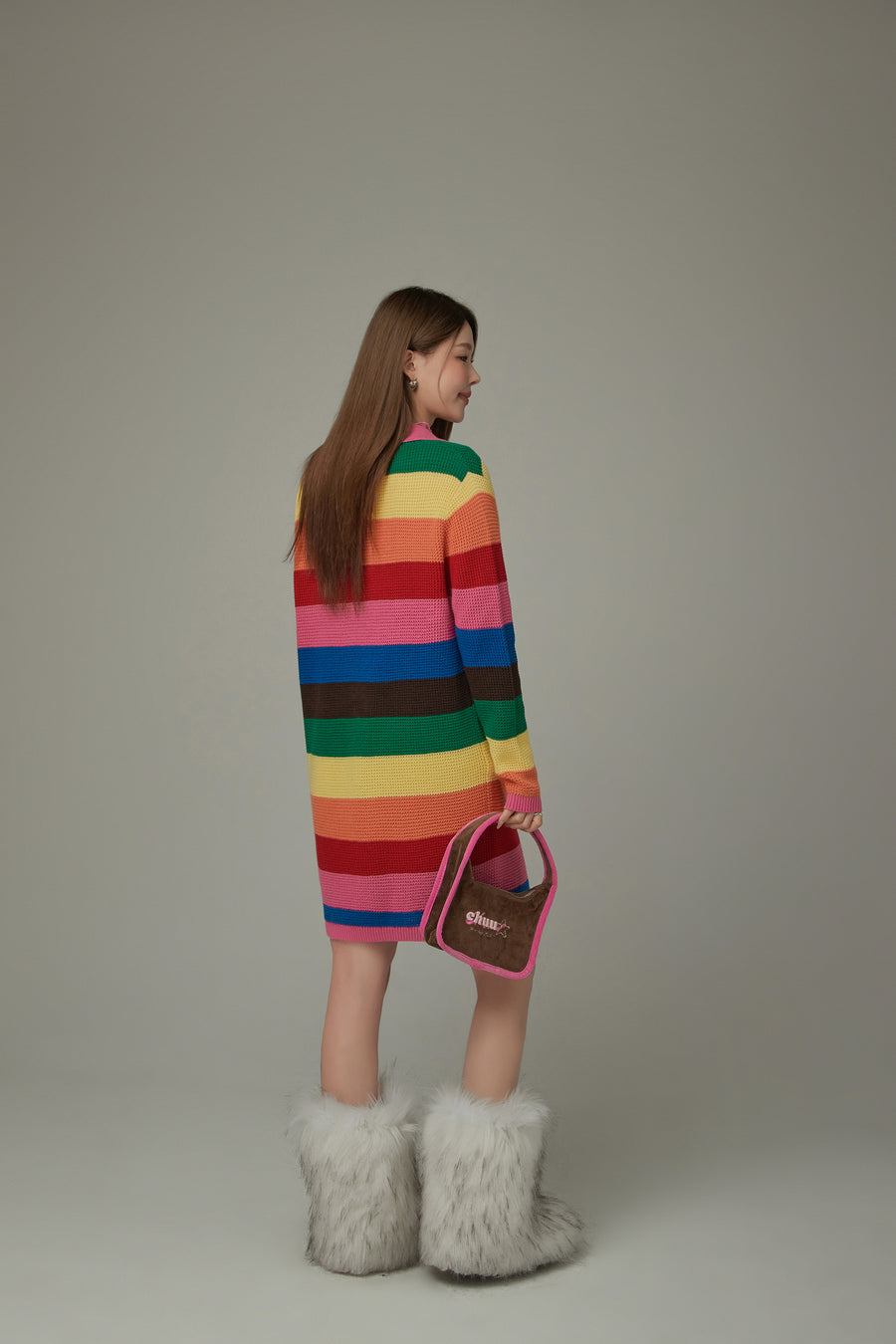 CHUU Open Collar Rainbow Knit Dress