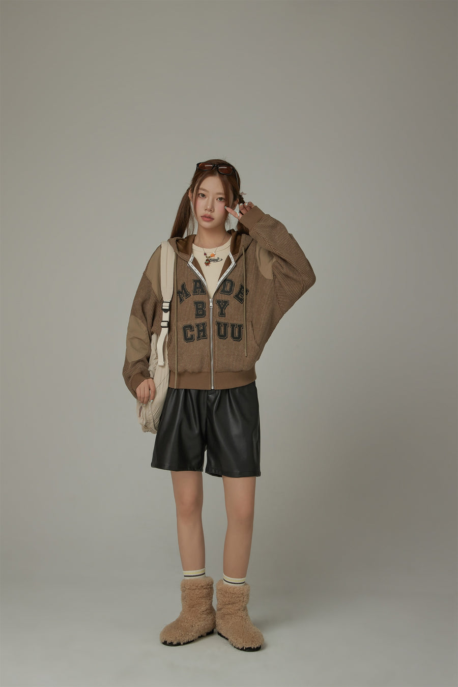 CHUU Lettering Ribbed Loosefit Hooded Zip-Up