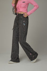 Elastic Waist String Painted Wide Pants