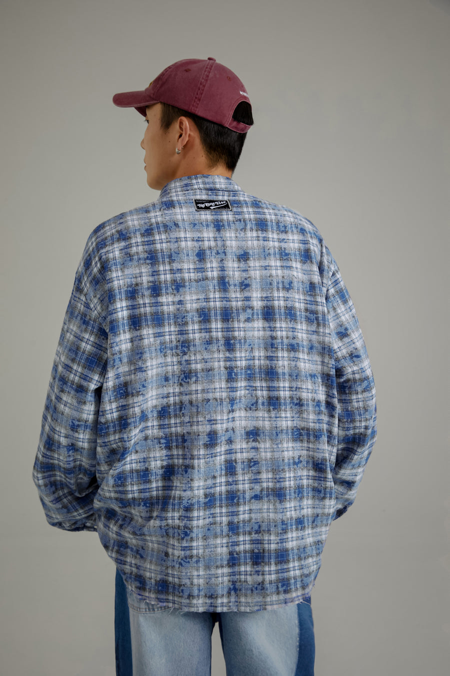 CHUU Pocket Logo Check Long Sleeve Loosefit Shirt