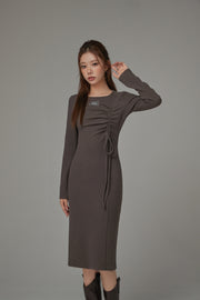 Shirring String Knit Long Dress