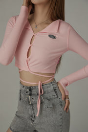 Ribbed Front Keyhole Long Sleeve Criss Cross Top