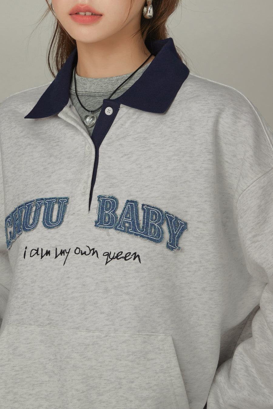 CHUU Polo Neck Boxy Sweatshirt