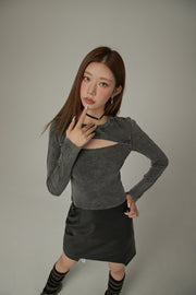 Center Cutout Long Sleeve Slim T-Shirt