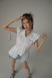 Unbalanced Puffy Sleeveflowy Hem Shirt