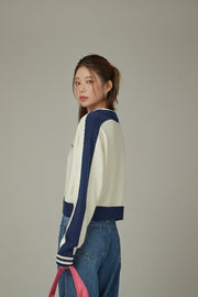 Open Collar Color Knit Sweater