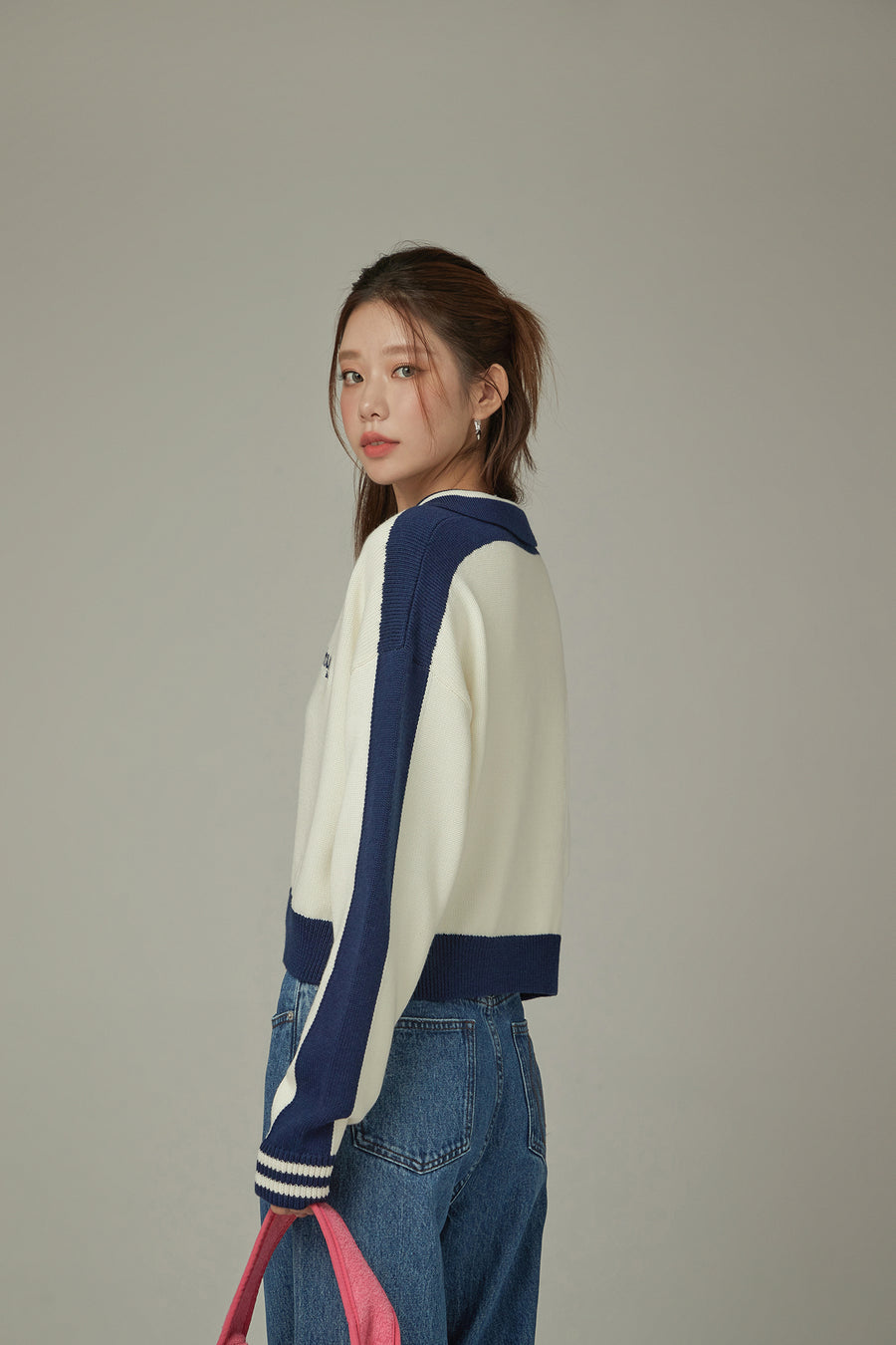 CHUU Open Collar Color Knit Sweater