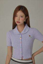 Rainbow Button Slim Crop Knit Top