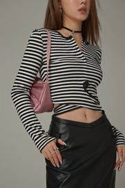 Striped Wrapped Cropped T-Shirt