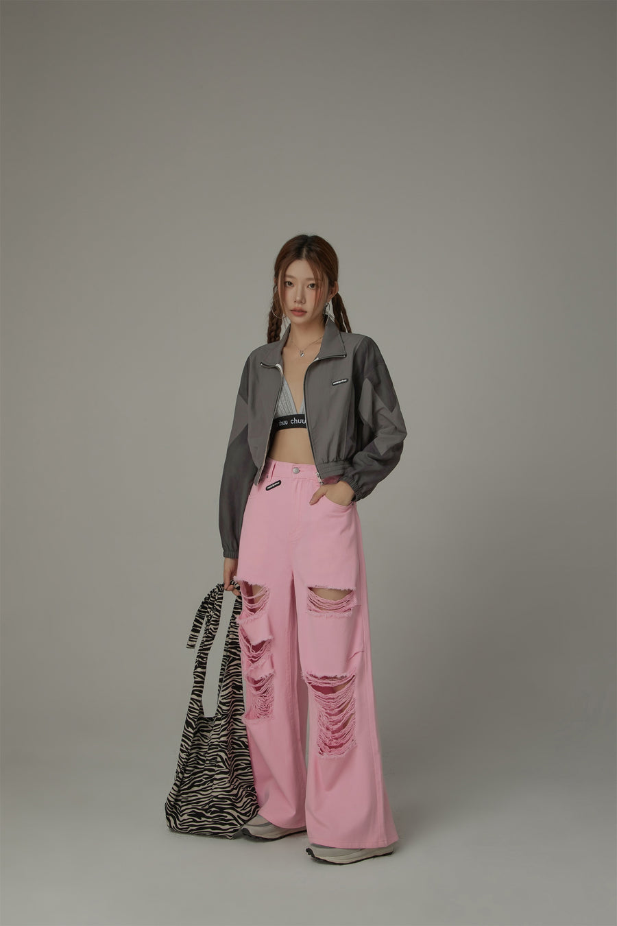 CHUU Distressed Wide Color Loosefit Denim Pants