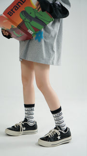 Color Logo Stripe Pattern High Socks