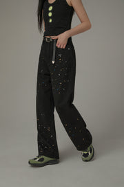 Paint Splatter Cotton Straight Pants