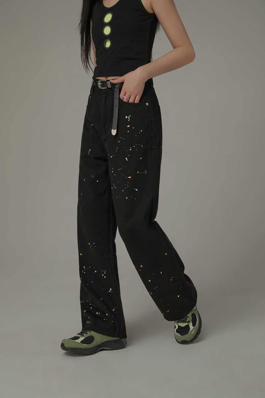 CHUU Paint Splatter Cotton Straight Pants