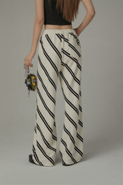 Diagonal Striped Leg Slits Training Wide Pants