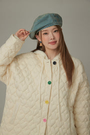 Rainbow Button Heart Quilting Padded Jacket