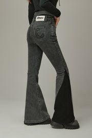 Criss Cross Belt Two Toned Bootcut Denim Pants