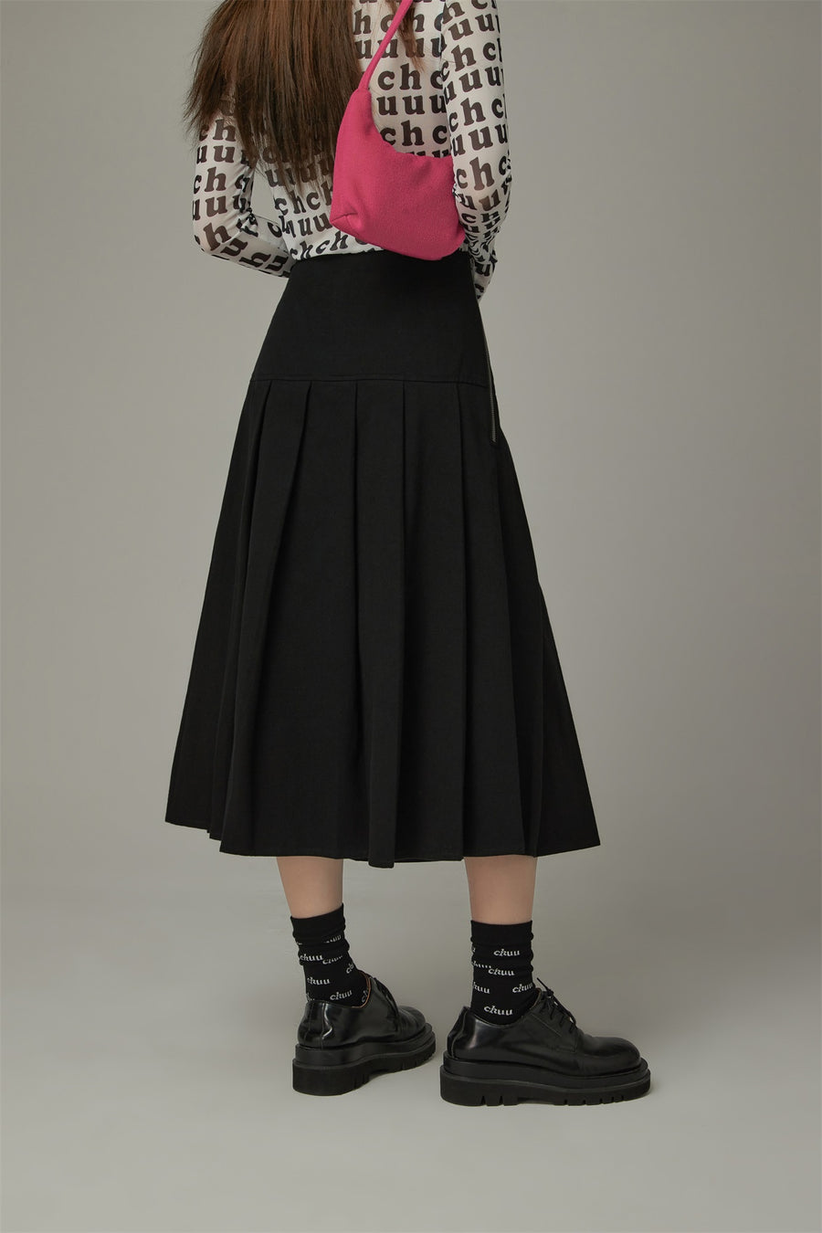 CHUU Heart Pleated Long Skirt