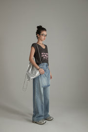 Layered False Skirt Wide Denim Jeans