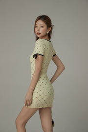 Heart Dot Patten Ribbon Sleeves Mini Dress