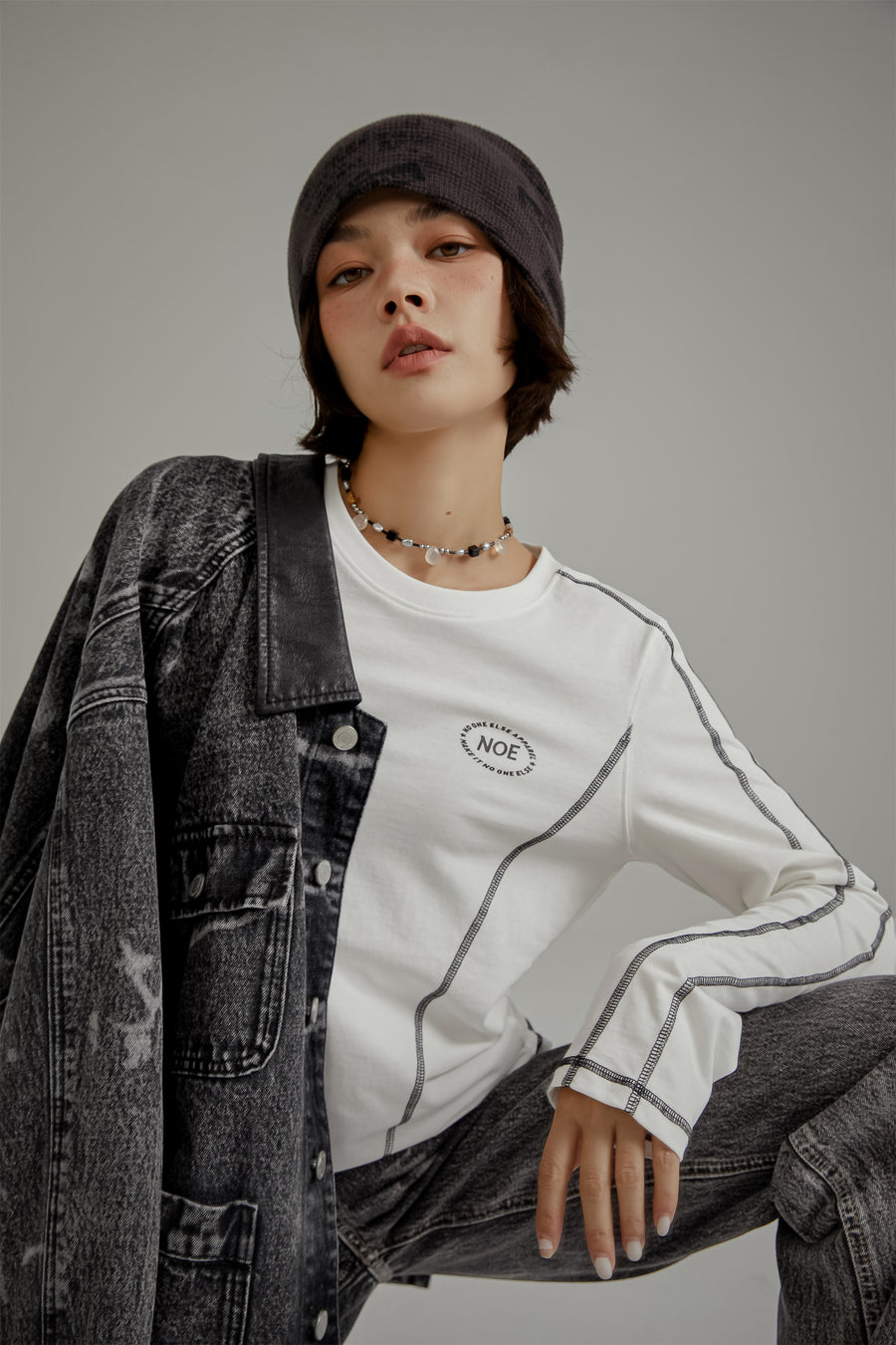 CHUU Logo Stitch Cotton Long Sleeve T-Shirt