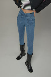 Wrap Front Pockets Denim Cropped Slim Jeans