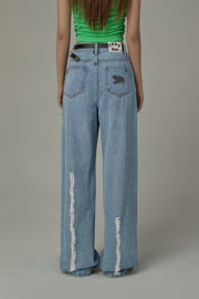 Cotton Denim Straight Pants