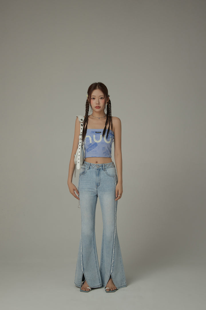 Fringe Stitch Slit Bootcut Denim Jeans