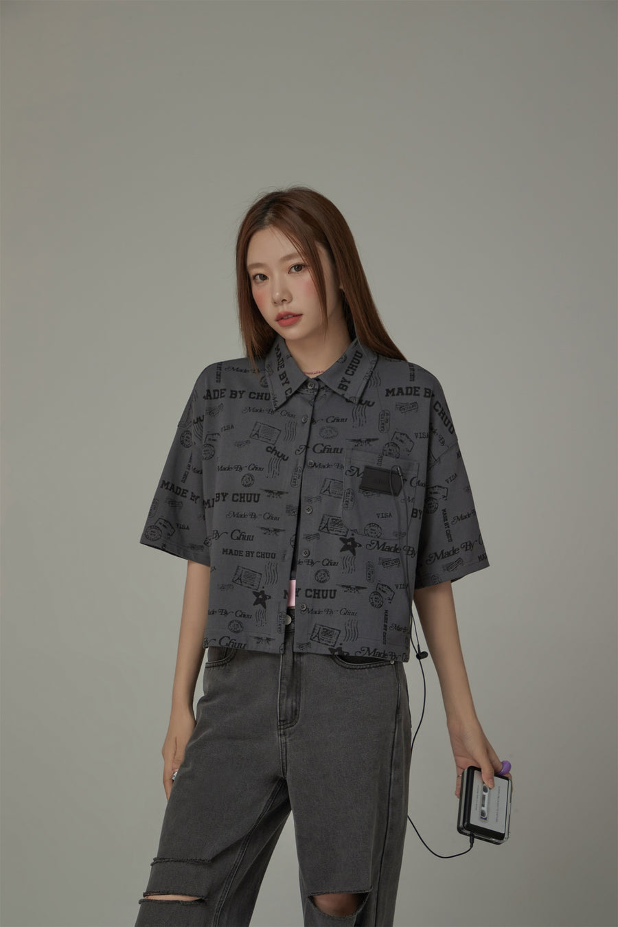 CHUU Printed Chuu Semi Boxy Shirt