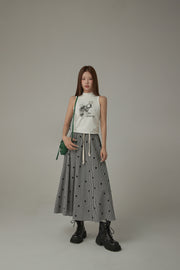 String Heart Check Long Skirt