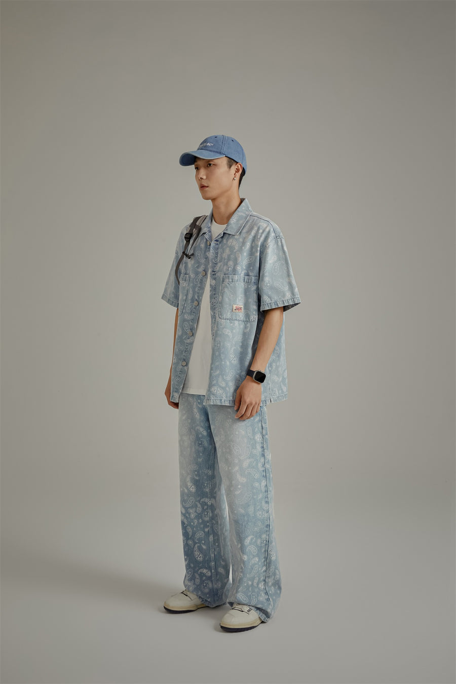 CHUU Logo Paisley Loose Fit Denim Shirt