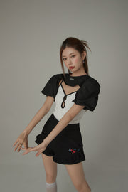 Color Shirred Keyhole Sleeveless Top